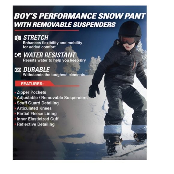 NWT Gerry Boys' XS 5 Performance Snow Pant With Removable Suspenders Black - Picture 14 of 16